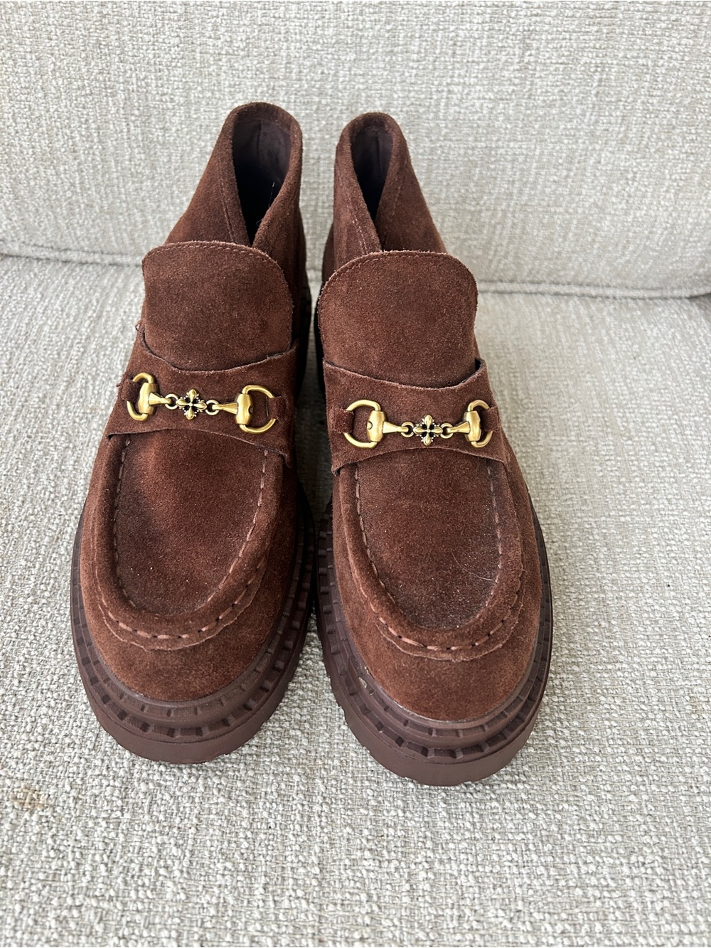 Steve Madden Brown Suede Gold-Bit Slip-On Loafers